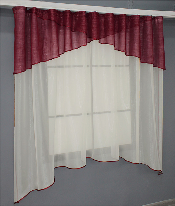 Кухонная занавеска VR-Textil № 00к молочный с бордовым 290х170 см (59-837) Киев - изображение 2