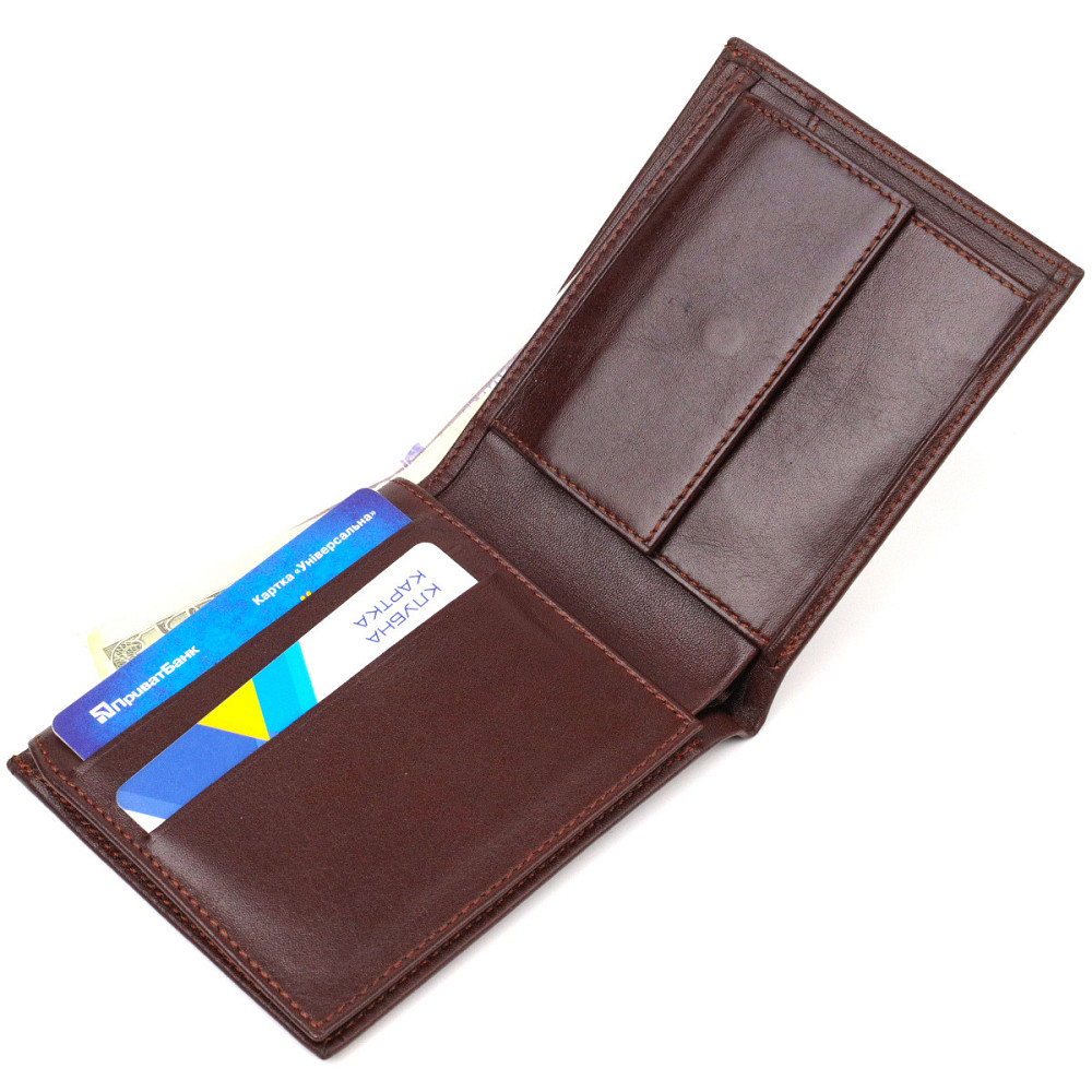 Оригинальное мужское портмоне из натуральной гладкой кожи CANPELLINI 21782 Темно коричневое Киев - изображение 5