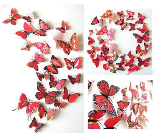 Красные бабочки на магните - в наборе 12шт. разных размеров, пластик, в набор так же входит скотч Киев - изображение 2