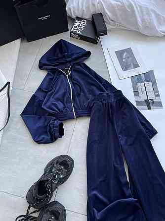 Женский прогулочный оверсайз костюм двойка: кофта и штаны турецкий велюр. Темно-синий Одесса