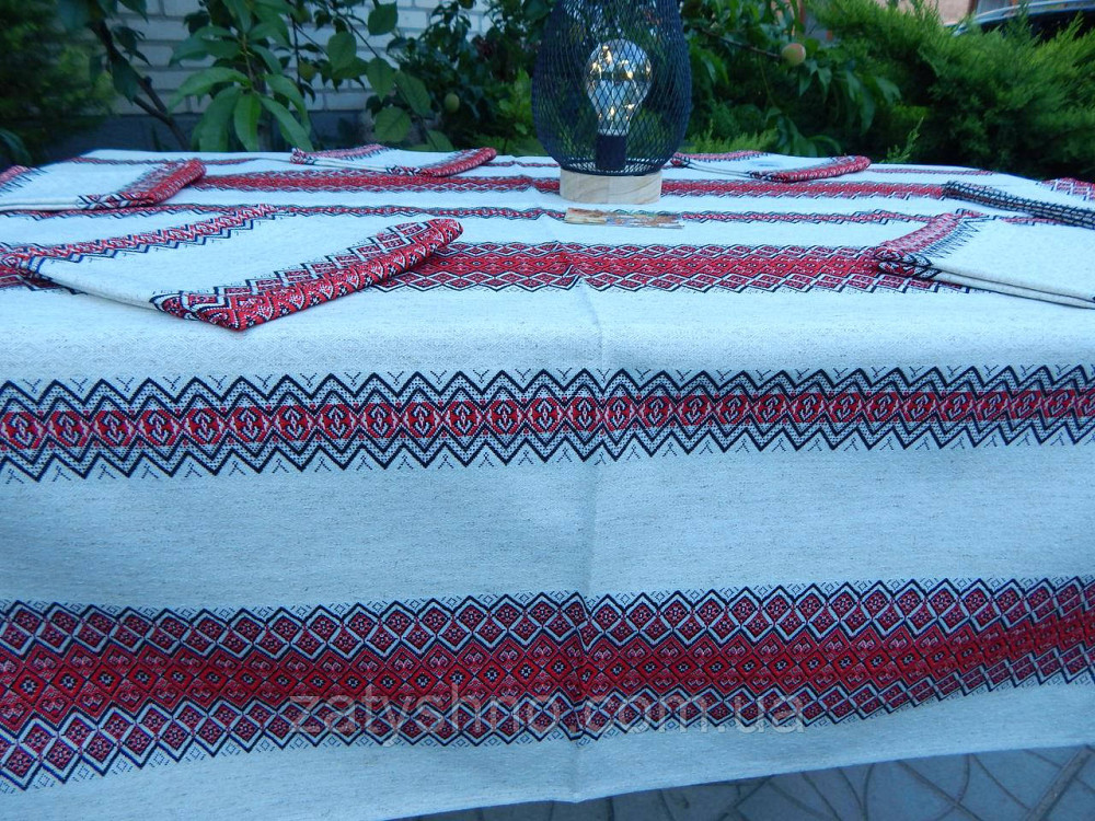 Червона скатертина з сетами на льону Київ - фото 5