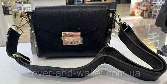 Стильна жіноча сумка крос-боді з фактурної шкіри чорного кольору Virginia Conti Київ