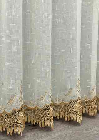 Тюль лен с кружевом цвет молочный с золотистым 1805т Киев