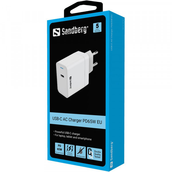 Зарядний пристрій 1хUSB-C 65W PD QC3.0 білий Sandberg (441-48) Київ - фото 3