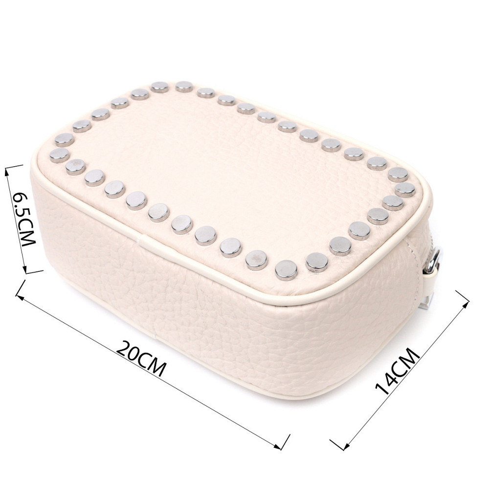 Кожаная сумка декорированная металлическими кнопками Vintage 22334 Белая Киев - изображение 3