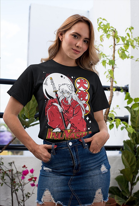 Футболка з аніме принтом Інуйасха Сессхомару Ред Моон оверсайз (S/M/L) Чорний AnimeJ0225 Дніпро - фото 1