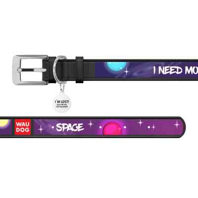 Ошейник для животных WAUDOG Design с QR паспортом "Больше космоса" L Ш 25 мм Д 37-48 см черный (0025-0126-01) Винница
