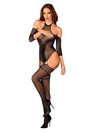 Нейлоновий бодістокінг з імітацією панчіх Obsessive Bodystocking G333 S/M/L, black, з доступом Sex Aura Київ