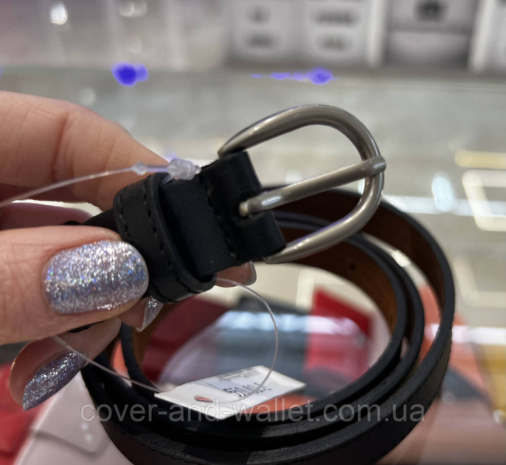 Тонкий кожаный женский ремень черного цвета 20 мм Puos Киев - изображение 14