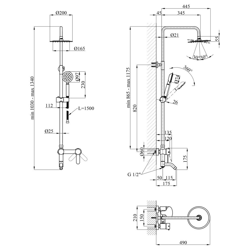 Душова система настінного монтажу Agua Elposo - INOX064 сатин Київ - фото 10