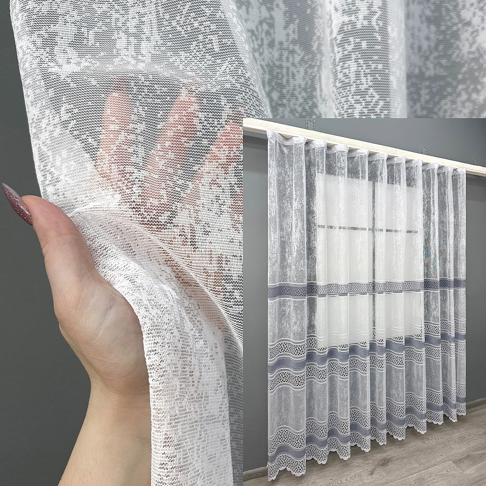 Короткий тюль VR-Textil 1938т Жаккард Белый с серым 300х200 см (42-0914) Киев - изображение 1