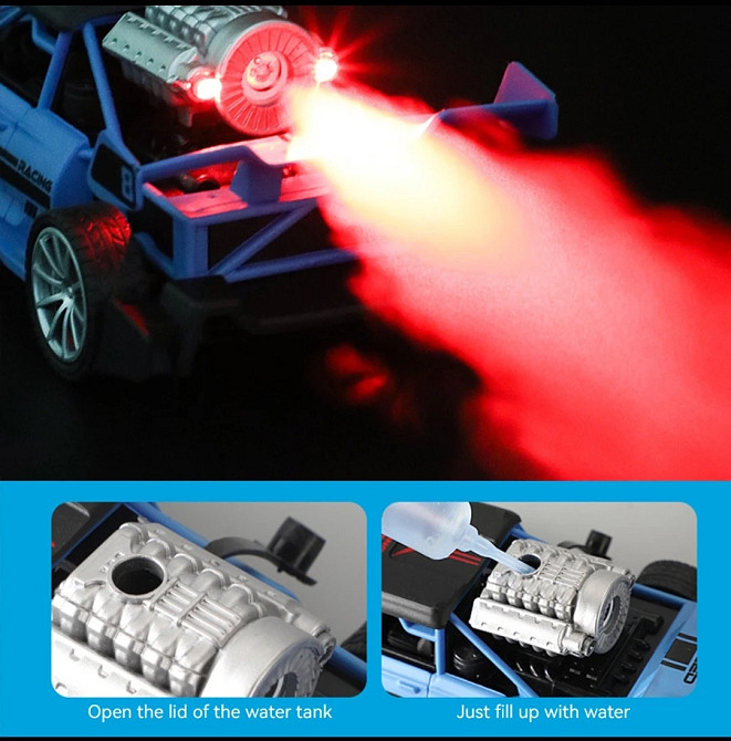 Автомобіль на пульті управління з парою і підсвічуванням 1:20 зелений коробка з невеликим дефектом Київ - фото 3