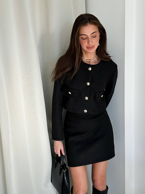 Твідовий жіночий костюм з піджаком та спідницею Чорний 42/46 Харків - фото 1