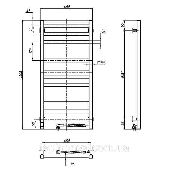Сушарка для рушників Авангард 480х1000 Sensor права з таймером, чорний муар Чернівці