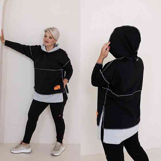 Женский прогулочный костюм двунитка Черный, 60/64 Одесса