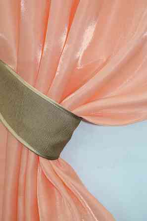 Кухонные шторы VR-Textil № 073к с ламбрекеном и подхватами персиковый с темно-бежевым 270х170 см (52-0214) Киев