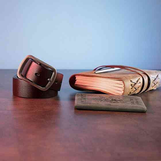 Чоловічий шкіряний ремінь із закругленою класичною пряжкою Vintage 20230 Коричневий Київ