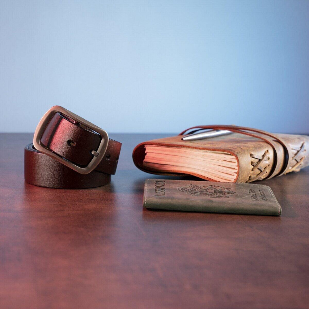 Чоловічий шкіряний ремінь із закругленою класичною пряжкою Vintage 20230 Коричневий Київ - фото 2