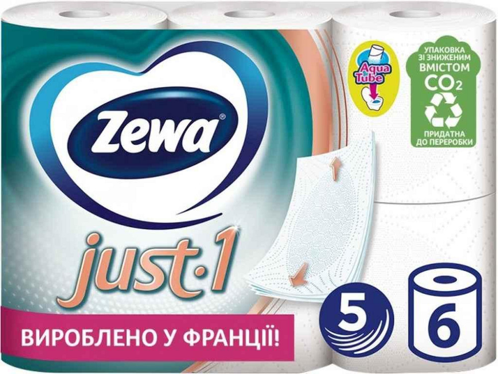 Туалетний папір 6шт 5шар Just 1 білий ТМ ZEWA Київ - фото 1