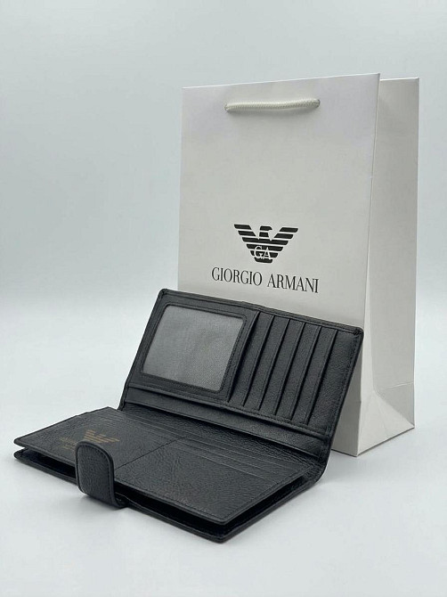 Чоловічий шкіряний брендовий гаманець на кнопці Armani (3033) Київ - фото 8
