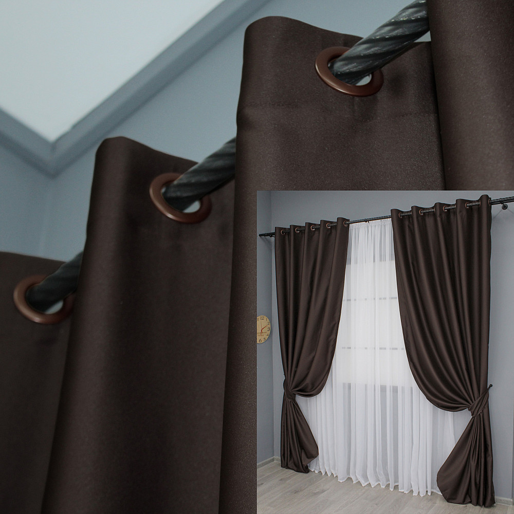 Комплект штор на люверсах VR-Textil Midnight № 1678ш 150х270 см 2 шт Венге (37-0218) Київ - фото 1