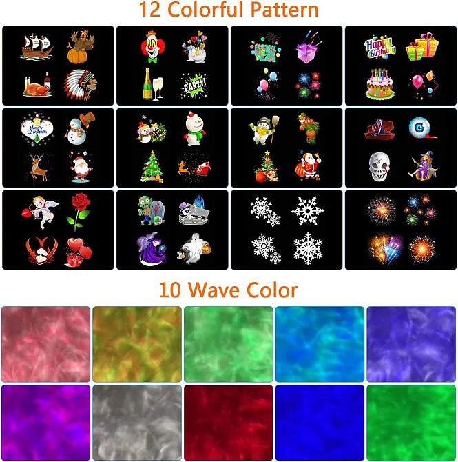 ACELIFE проектор для Хэллоуина и Рождества, IP44 LED проектор для улицы и дома, 12 слайдов, 10 цветов Киев - изображение 6