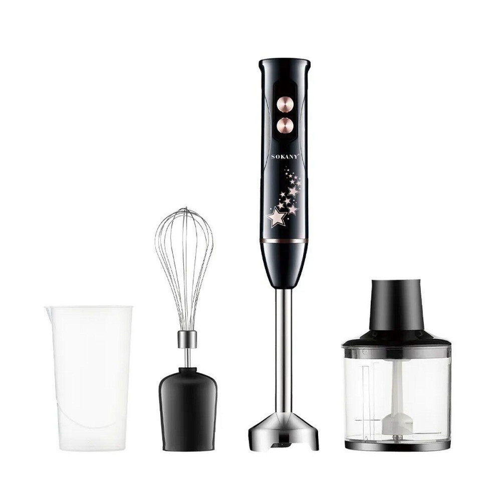 Блендер ручний занурювальний з насадками 4 в 1 600 Вт 2 чаші та вінчик Чорний Sokany SK-02012B Коломия - фото 1