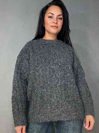 Светр жіночий A-N 3324 оверсайз крупна в’язка букле коси довгий one size, темно-сірий, one size Київ