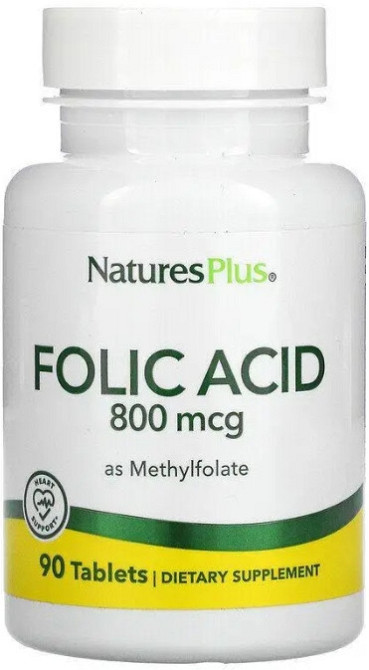 Фолієва кислота (метилфолат) Nature's Plus Folic Acid 800 мкг 90 таб Київ - фото 1