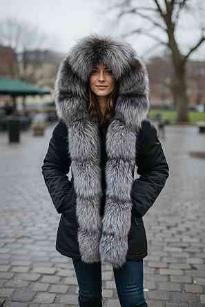 Парка жіноча з хутром чорнобурки Чорний 46 75см Харків