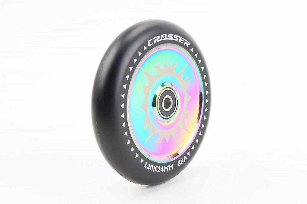 Колесо трюкового самоката 120*24мм 88A PHANTOM, алюмінієве, пром-підшипники 608 (8х22х7) 2RS, плазма Київ - фото 1