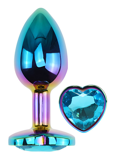Анальна пробка з кристалом EGZO - Multicolor Heart Plug Aqua size S Sex Aura Київ - фото 2