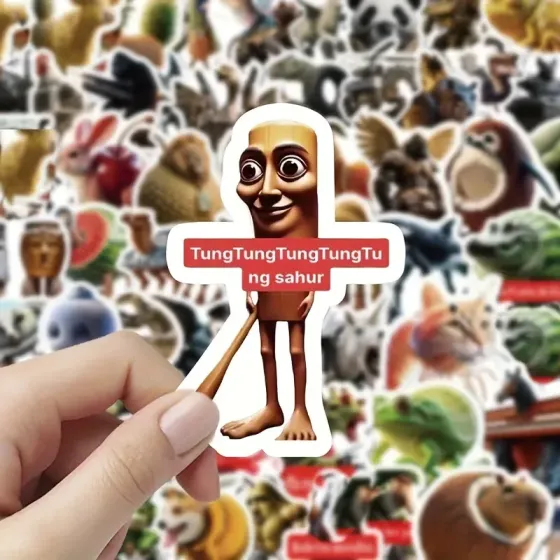 Набор наклеек «TungTungTungTung Sahur» – 50 шт. абсурдных мемных стикеров с животными и фантазийными существами Киев
