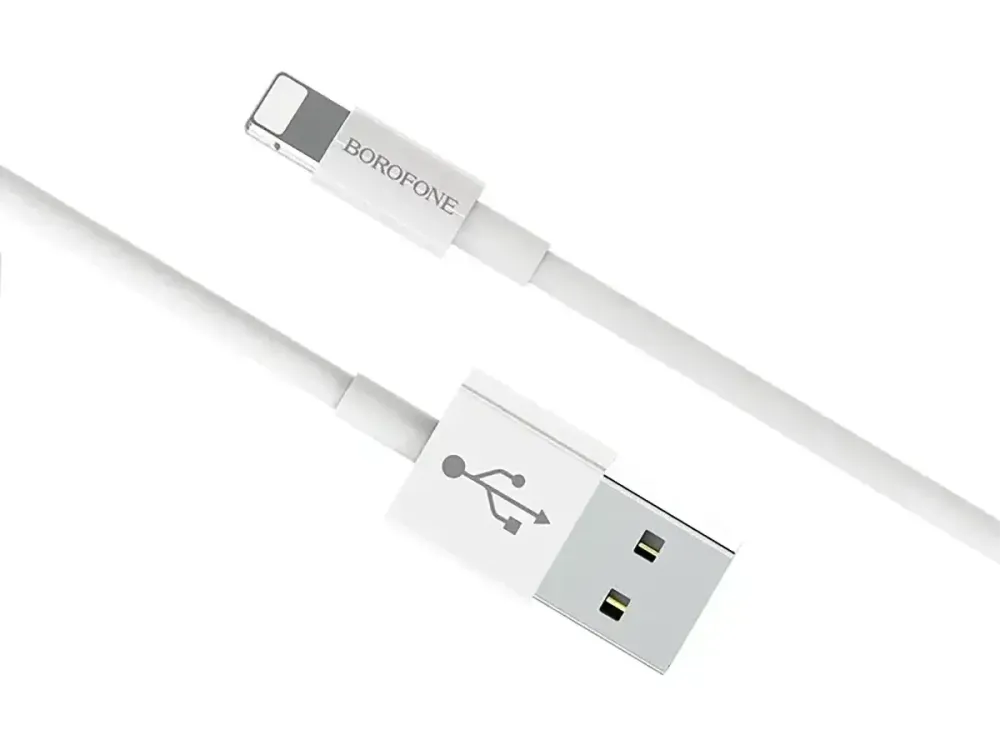 Кабель USB - Lightning Borofone BX22 1м 2А швидка зарядка для iPhone iPad шнур із захисним чіпом білий Одеса - фото 2