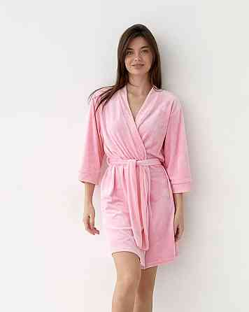 Халат женский плюш велюр под пояс Розовый L Харьков
