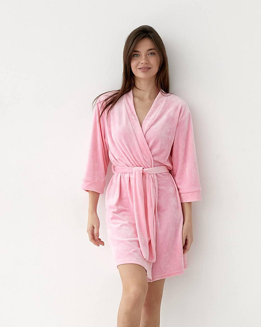 Халат женский плюш велюр под пояс Розовый L Харьков - изображение 1