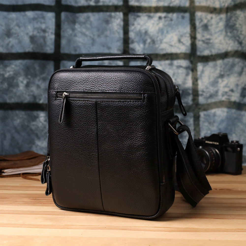 Ділова чоловіча сумка з ручкою для перенесення в руці з натуральної шкіри Vintage 23034 Чорний Київ - фото 2