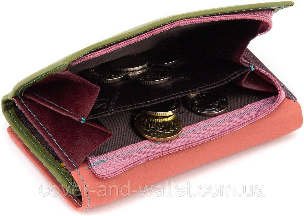 Стильний жіночий шкіряний гаманець рожевого кольору на багато карток ST Leather Київ - фото 5