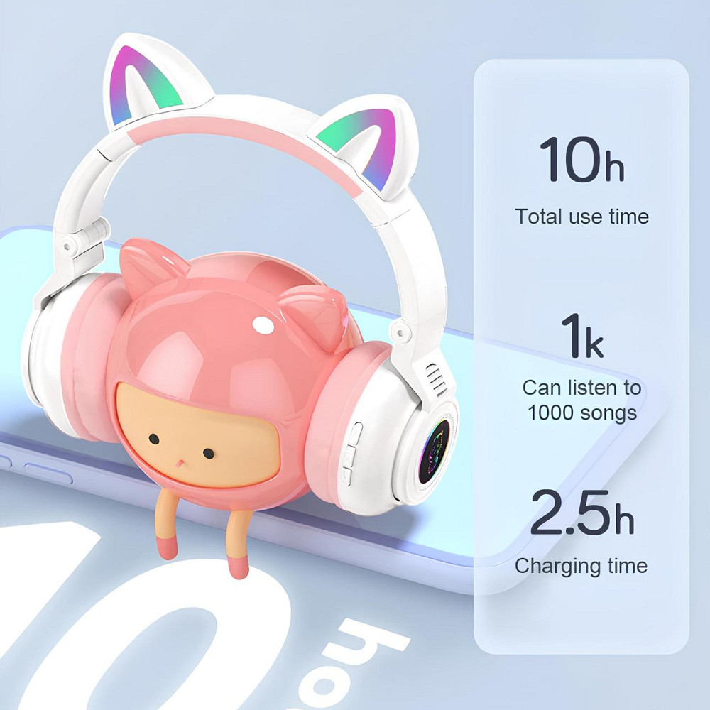 Детские беспроводные блютуз наушники с кошачьими ушками и подсветкой. Белые наушники Кошачьи ушки для ребенка Киев - изображение 9