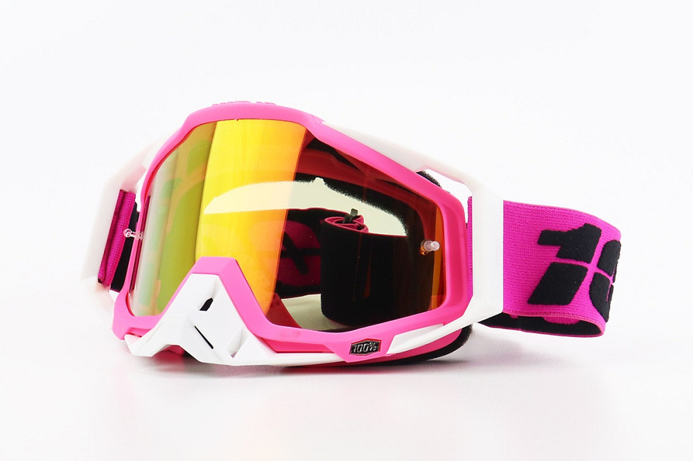 Окуляри кросові/ендуро/АТV, біло-рожеві (дзеркальне скло) Киев - изображение 1