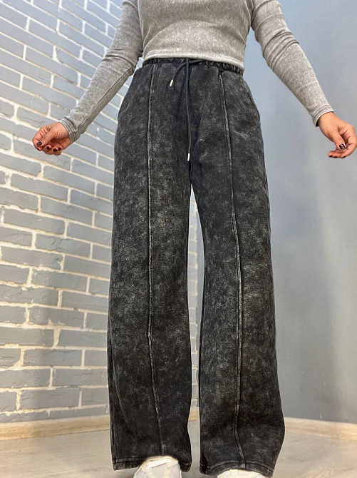 Штани жіночі Joy one 9066 варені широкі палаццо зі швом по центру та кишенями темно сірі, темно-сіри Одеса - фото 1