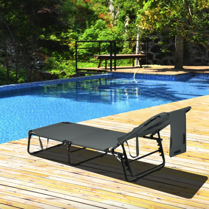 Шезлонг Costway Hanna розкладний з отвором для обличчя сірий Киев - изображение 4