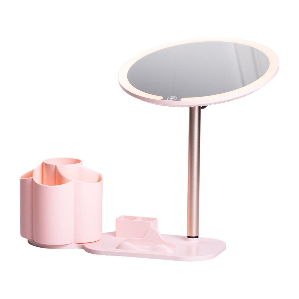Yiwu Дзеркало для макіяжу з підсвічуванням кругле настільне Ø21 см з підставкою Рожеве HP-10-9A Коломыя - изображение 6