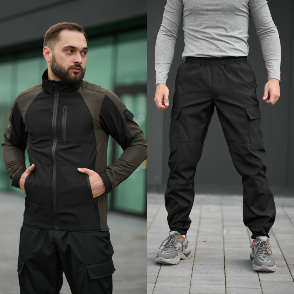 Чоловічий костюм Intruder Softshell куртка спортивна і штани карго весна осінь хакі+чорний Одеса - фото 1