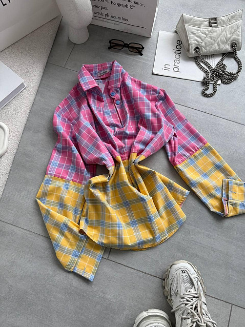 Женская двухцветная оверсайз рубашка в клетку турецкая фланель котон Одесса - изображение 1