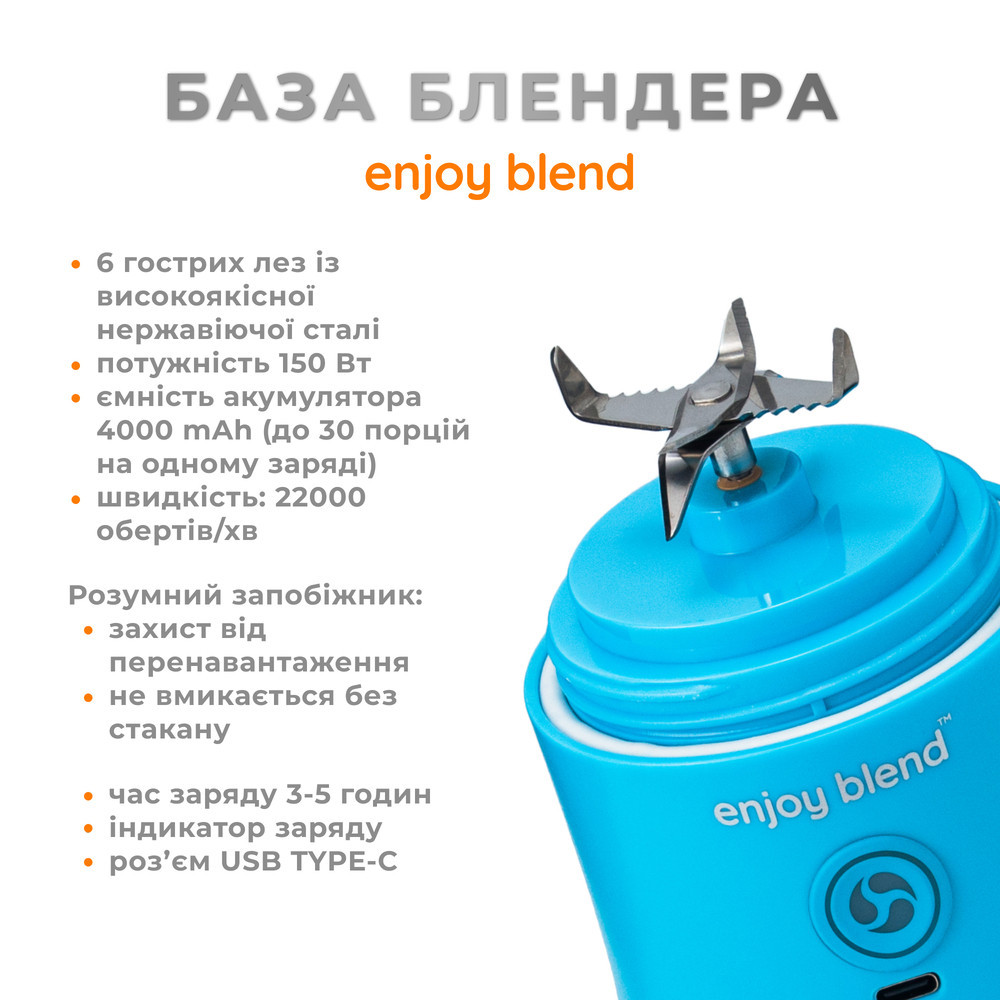Портативный блендер ENJOY BLEND голубой Киев - изображение 9