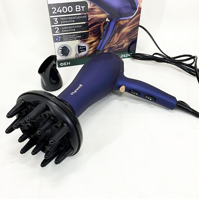 Электрофен для волос с дополнительными насадками VILGRAND VHD 2424TI 2400 Вт, Фен для объемной укладки NO-25 Львов - изображение 7