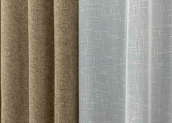Комплект штор VR-Textil Лен Мешковина 150х270 2шт и Тюль 600х270 1768ш-115т Миндальный с белым 71-052/5 Киев