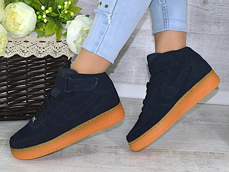 Термо Кросівки Nike Високі Сині Жіночі Форси Замшеві Найк Єврозима (розміри: 37,38,39,40,41) Дніпро - фото 3