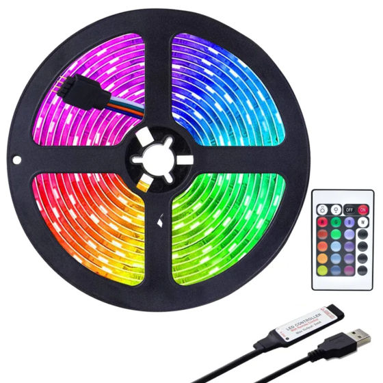 Світлодіодна стрічка 5 м, від USB + пульт TV LED Strip CB-5050 / Кімнатна лед підсвітка / RGB стрічка від повербанку Київ